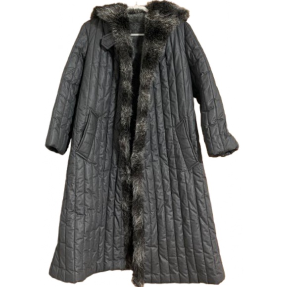Vintage Smug Women’s Gray Quilted Hooded Faux Fur Long Winter Jacket Sz-M/L - Picture 1 of 7